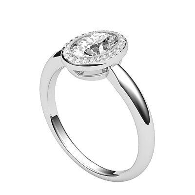Simple Flat Oval Solitaire halo Classic band