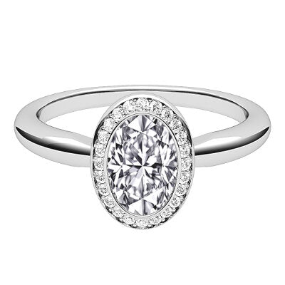 Simple Flat Oval Solitaire halo Classic band