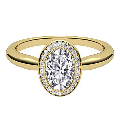 Simple Flat Oval Solitaire halo Classic band