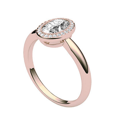 Simple Flat Oval Solitaire halo Classic band