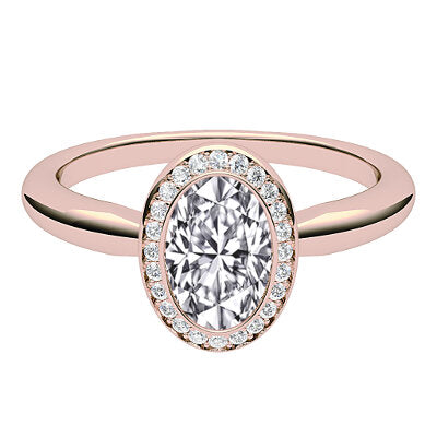 Simple Flat Oval Solitaire halo Classic band