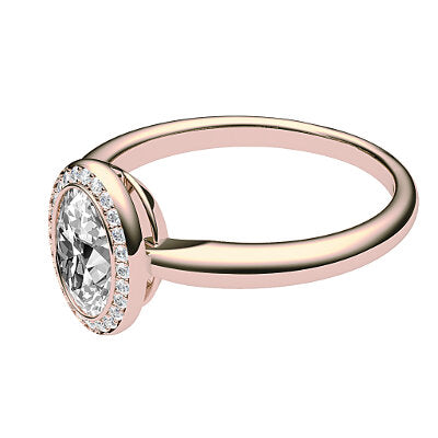 Simple Flat Oval Solitaire halo Classic band