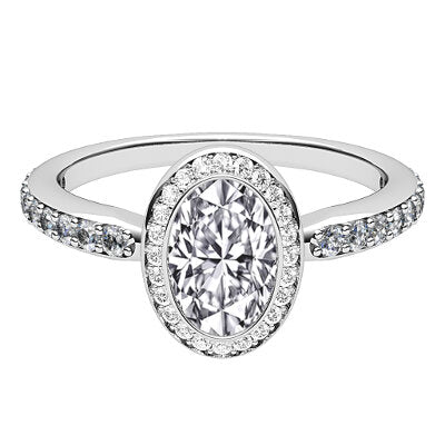 Simple Flat Oval Solitaire halo Half diamond band
