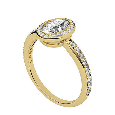 Simple Flat Oval Solitaire halo Half diamond band