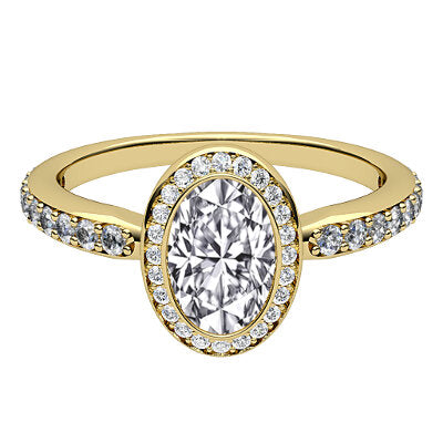Simple Flat Oval Solitaire halo Half diamond band