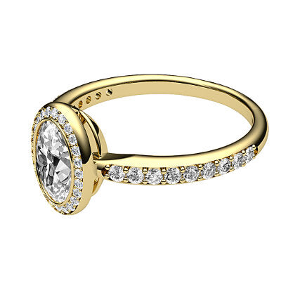 Simple Flat Oval Solitaire halo Half diamond band