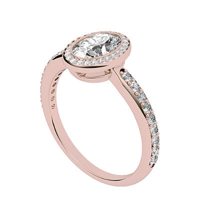 Simple Flat Oval Solitaire halo Half diamond band