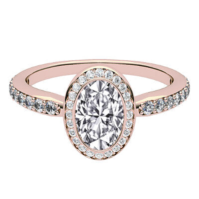 Simple Flat Oval Solitaire halo Half diamond band