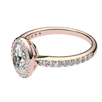 Simple Flat Oval Solitaire halo Half diamond band