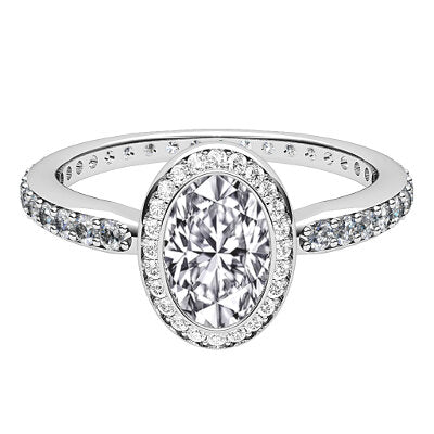 Simple Flat Oval Solitaire halo Full diamond band