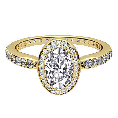 Simple Flat Oval Solitaire halo Full diamond band
