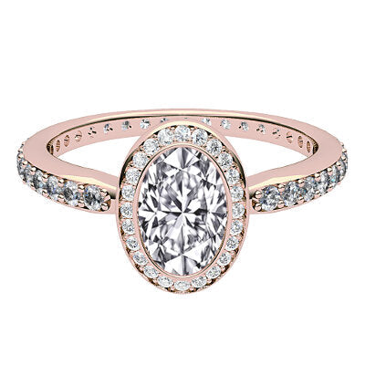 Simple Flat Oval Solitaire halo Full diamond band
