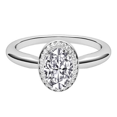 Simple Flat Oval Solitaire halo Classic band 4 Prongs