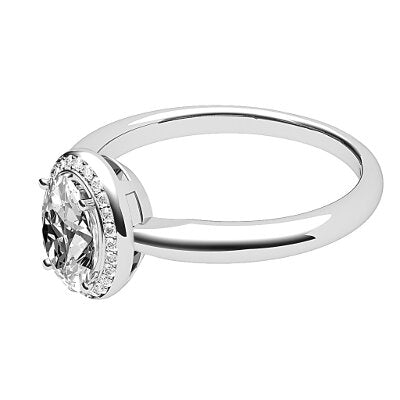 Simple Flat Oval Solitaire halo Classic band 4 Prongs