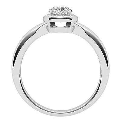Simple Flat Oval Solitaire halo Classic band 4 Prongs
