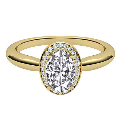 Simple Flat Oval Solitaire halo Classic band 4 Prongs