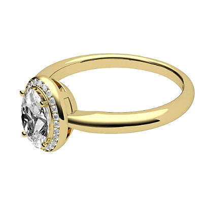 Simple Flat Oval Solitaire halo Classic band 4 Prongs