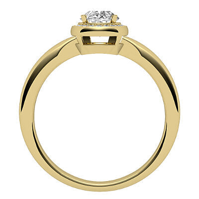 Simple Flat Oval Solitaire halo Classic band 4 Prongs