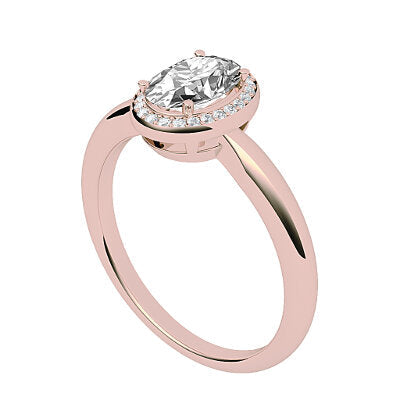 Simple Flat Oval Solitaire halo Classic band 4 Prongs