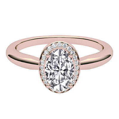 Simple Flat Oval Solitaire halo Classic band 4 Prongs