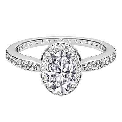 Simple Flat Oval Solitaire halo Full diamond band 4 Prongs