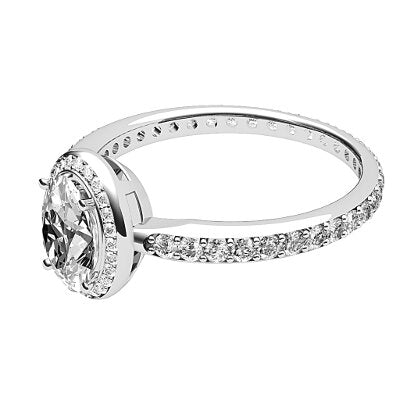 Simple Flat Oval Solitaire halo Full diamond band 4 Prongs