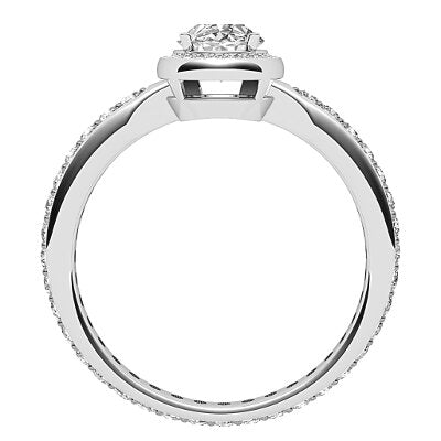 Simple Flat Oval Solitaire halo Full diamond band 4 Prongs