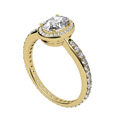 Simple Flat Oval Solitaire halo Full diamond band 4 Prongs