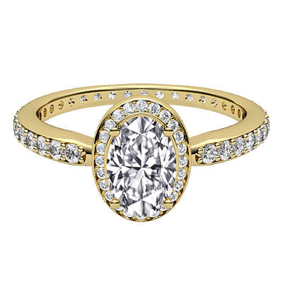 Simple Flat Oval Solitaire halo Full diamond band 4 Prongs