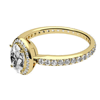 Simple Flat Oval Solitaire halo Full diamond band 4 Prongs