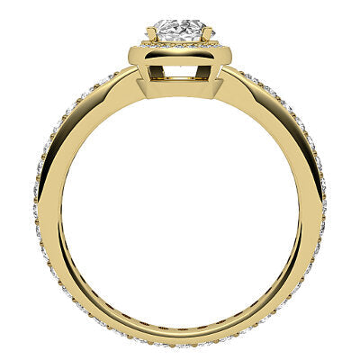 Simple Flat Oval Solitaire halo Full diamond band 4 Prongs
