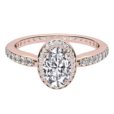 Simple Flat Oval Solitaire halo Full diamond band 4 Prongs