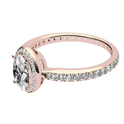 Simple Flat Oval Solitaire halo Full diamond band 4 Prongs