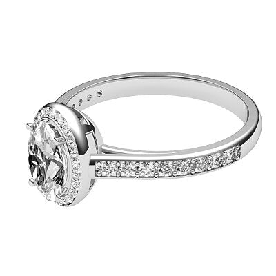 Trionfo Oval Solitaire halo Half diamond band 4 Prongs