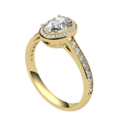 Trionfo Oval Solitaire halo Half diamond band 4 Prongs