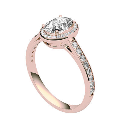 Trionfo Oval Solitaire halo Half diamond band 4 Prongs