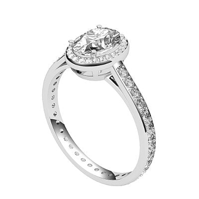 Trionfo Oval Solitaire halo Full diamond band 4 Prongs