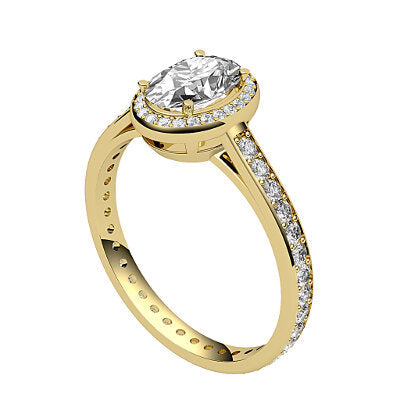 Trionfo Oval Solitaire halo Full diamond band 4 Prongs