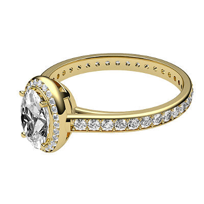 Trionfo Oval Solitaire halo Full diamond band 4 Prongs