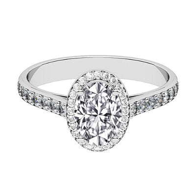 Vittoria Oval Solitaire halo Half diamond band 4 Prongs