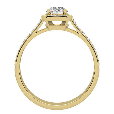 Vittoria Oval Solitaire halo Half diamond band 4 Prongs