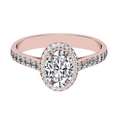 Vittoria Oval Solitaire halo Half diamond band 4 Prongs