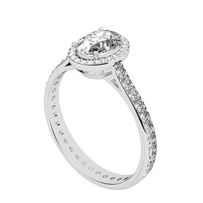 Vittoria Oval Solitaire halo Full diamond band 4 Prongs