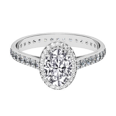 Vittoria Oval Solitaire halo Full diamond band 4 Prongs