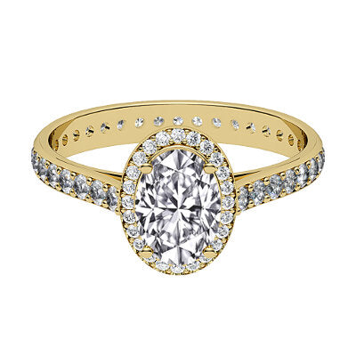 Vittoria Oval Solitaire halo Full diamond band 4 Prongs