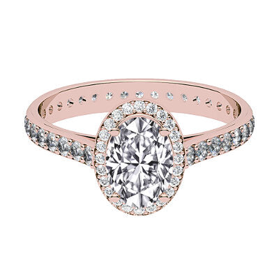 Vittoria Oval Solitaire halo Full diamond band 4 Prongs