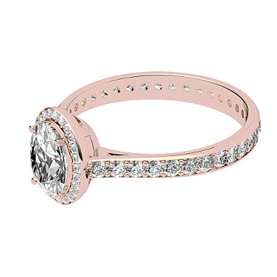 Vittoria Oval Solitaire halo Full diamond band 4 Prongs
