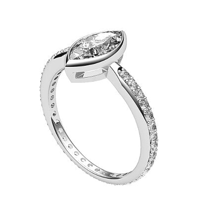Simple Flat Marquise Solitaire Full diamond band