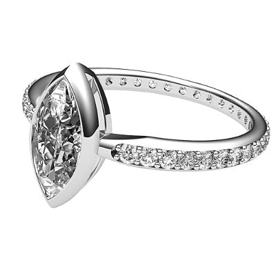 Simple Flat Marquise Solitaire Full diamond band