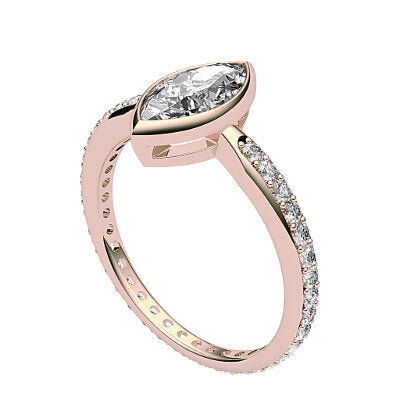 Simple Flat Marquise Solitaire Full diamond band